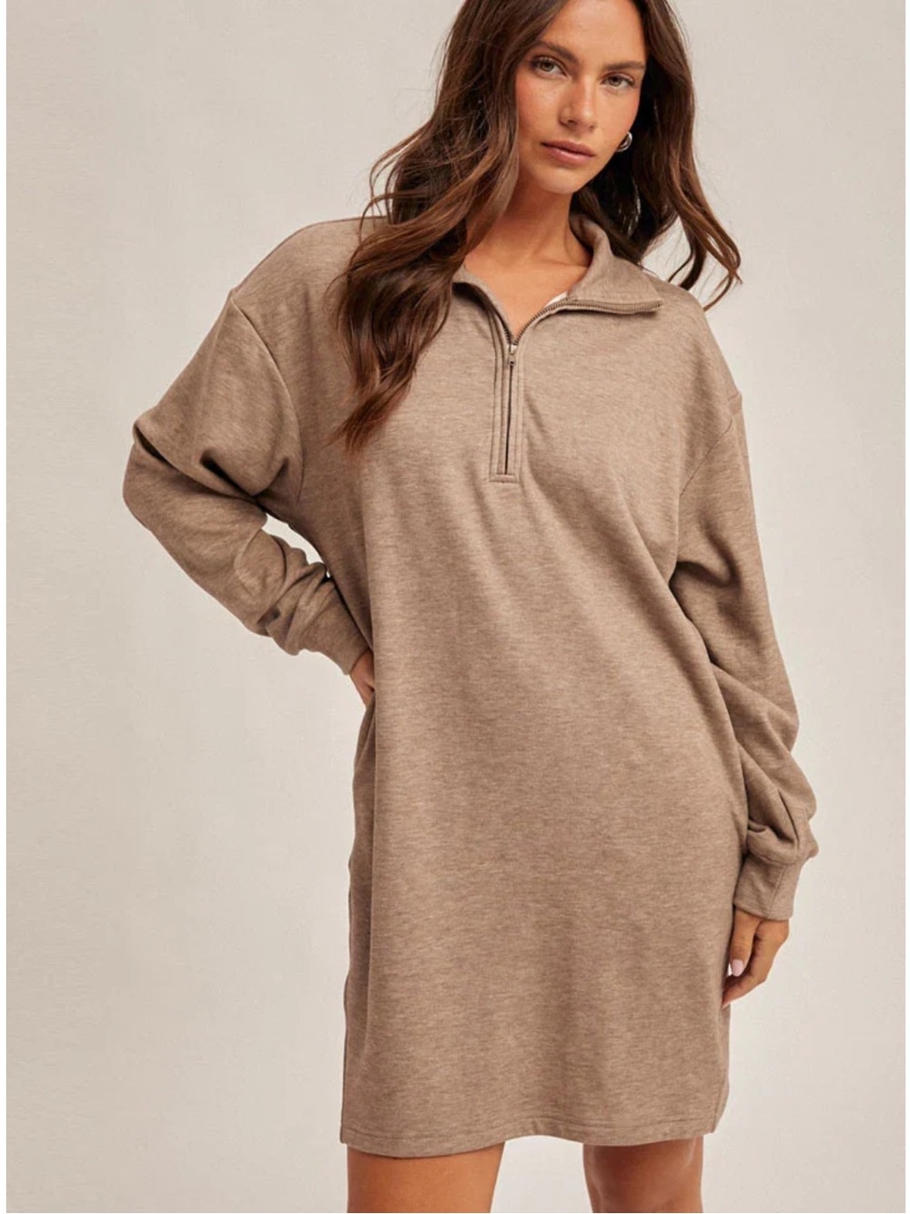 Hem & Thread Women’s Brushed Quarter Zip Sweater Dress Pockets Large